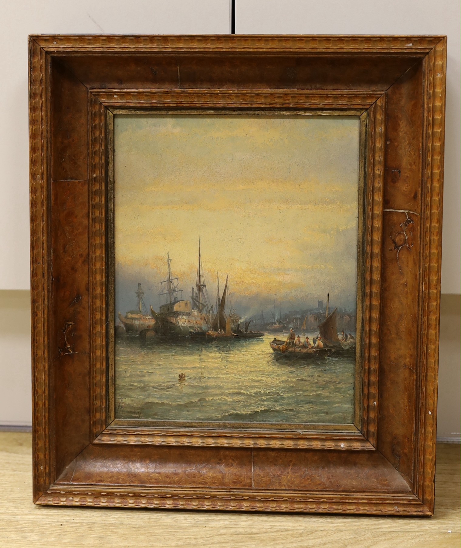 William Thornley (fl.1858-1898), oil on board, Shipping in harbour, signed, 24 x 18.5cm